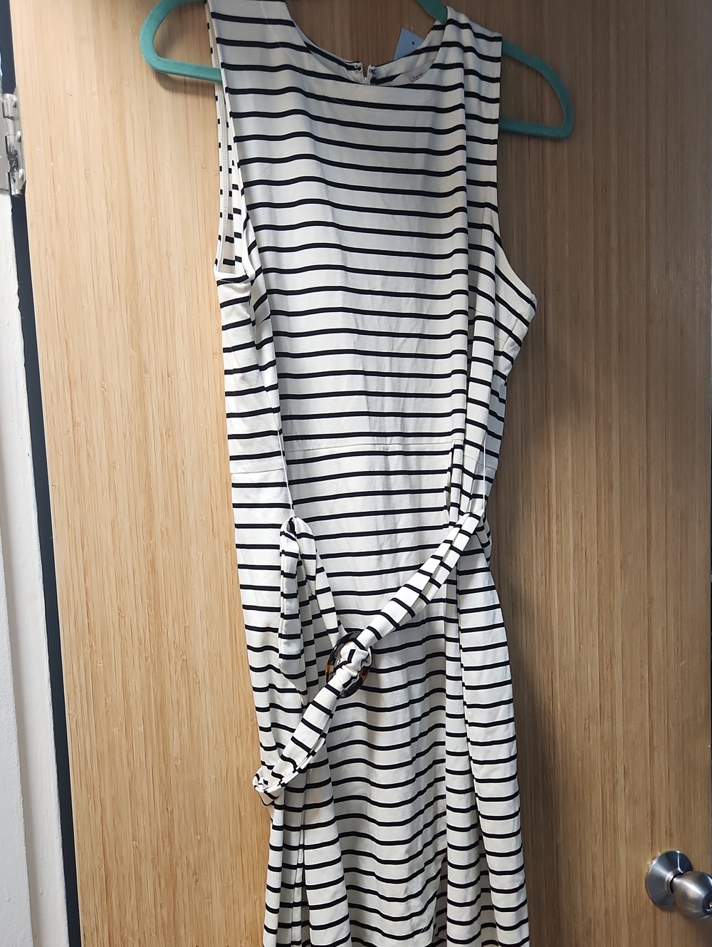 Loft Black White Striped Belted Maxi Dress NWT 14P Petite